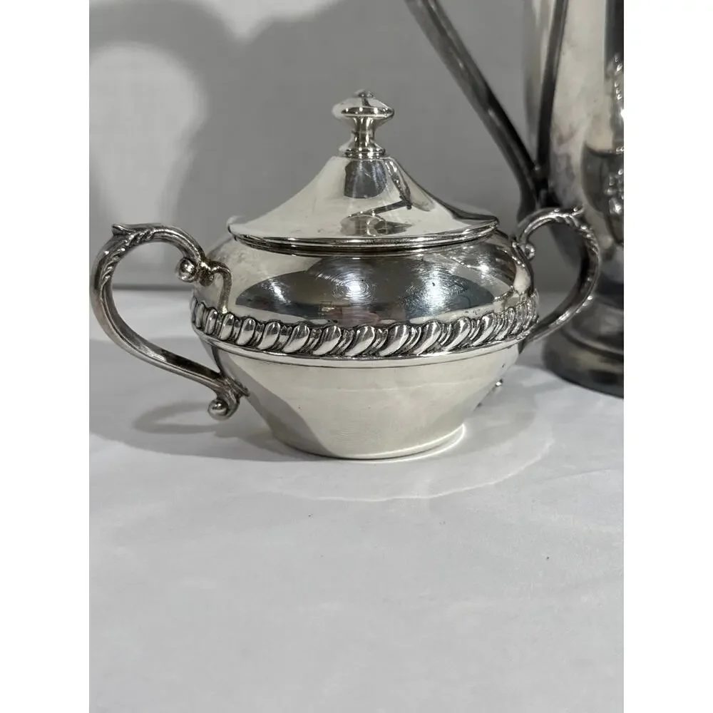Silver Plated 3 Pc Coffee Tea Set Pot Sugar Creamer Ornate Vintage
